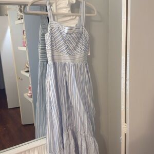 Ramy Brook White and Light Blue Striped Maxi Dress